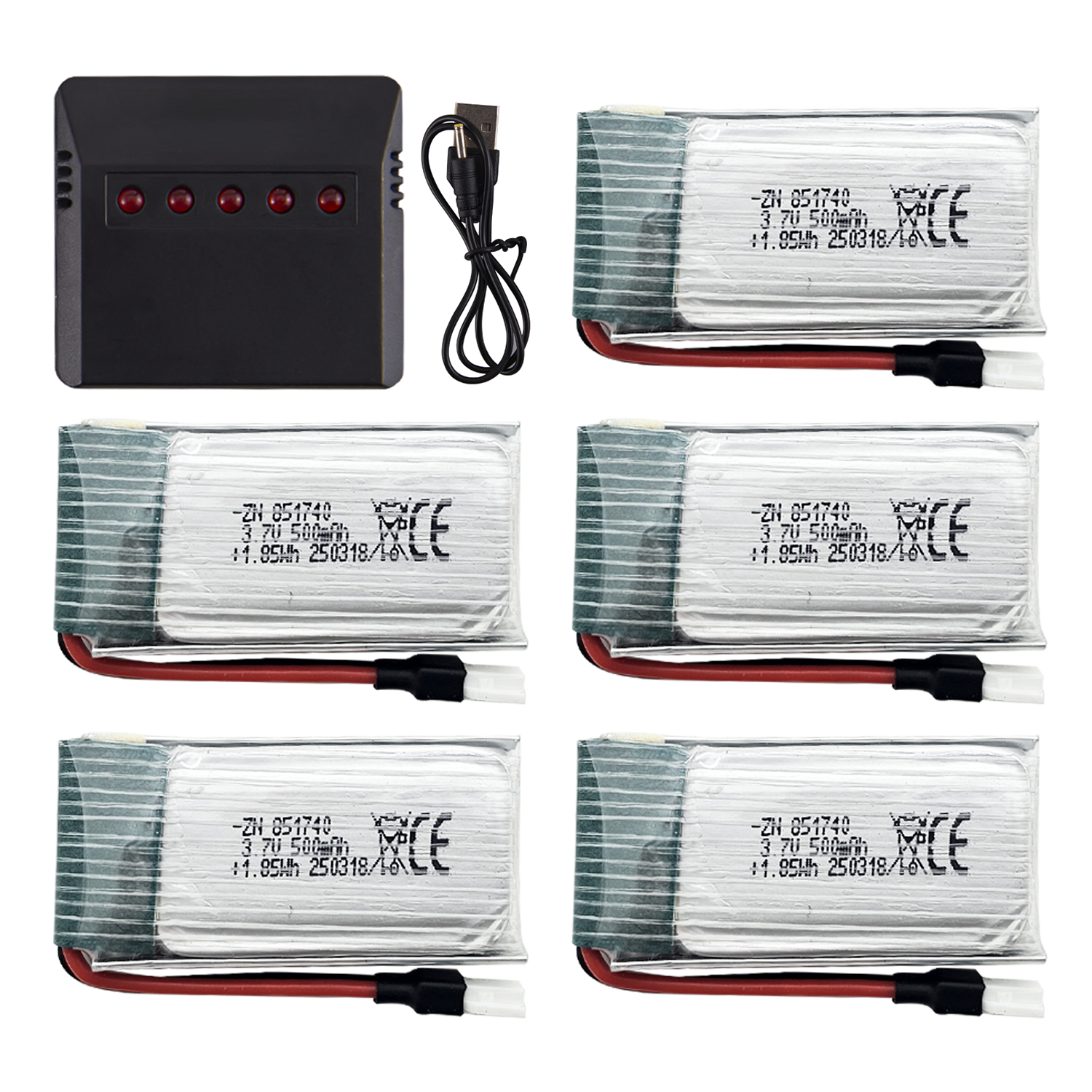 5Pcs 3.7V 500mAh LiPo Batterie - Drone Power Bank 评论和价格