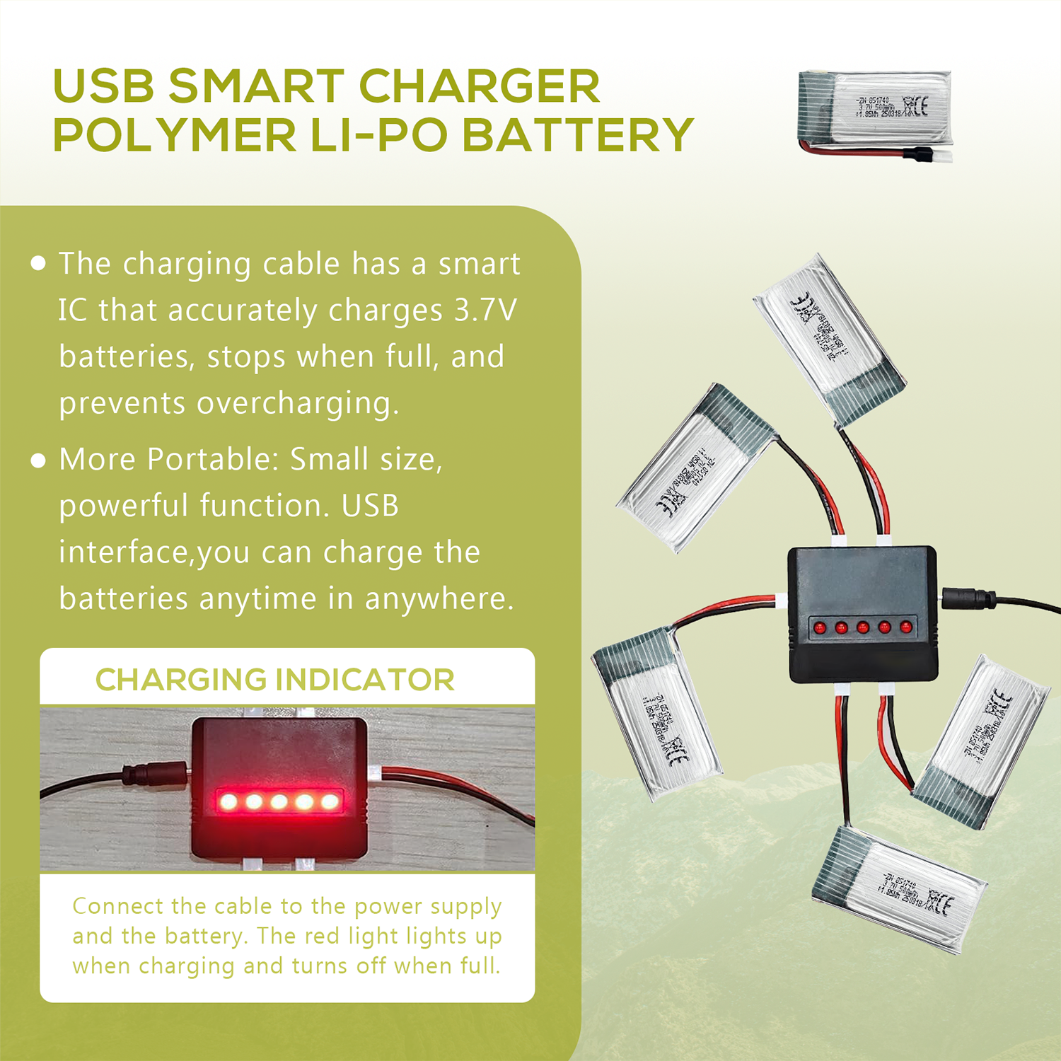 5Pcs 3.7V 500mAh LiPo Batterie - Drone Power Bank 评论和价格